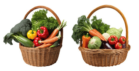 Wall Mural - basket of healthy vegetables isolated on transparent background