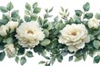 Watercolor seamless border - illustration with green gold leaves, white flowers, rose, peony and branches