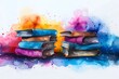 Vibrant Watercolor Illustration of Stacked Books Symbolizing the Colorful Journey of Learning and Literature Exploration
