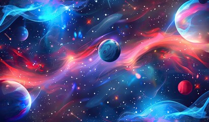 Wall Mural - cosmic dance of planets amidst vibrant nebulas and stars