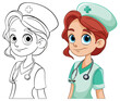 Colorful and outlined nurse character drawings