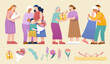Family and festive elements isolated on beige background.