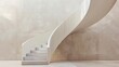 Staircase with sleek curves stands out in a simple, modern photo. Modern staircase with soft lighting is captured from low view.
