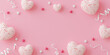 A pink background with a row of hearts and stars. The hearts are in different sizes and are scattered around the background