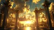 Aethereal Heaven's Gates - Ornate Gold Columns of Paradise Opening to Majestic Spirituality
