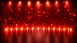 Red background, stage lights shining down from the top of the screen, illuminating the entire scene. The red light shines on both sides and reflects on the ground below. There is no content in front