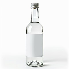 Empty glass bottle with label space on white