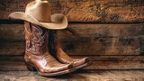 Fototapeta Niebo - Authentic Cowboy Boots A Symbol of the Wild West Generative AI