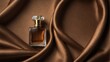 brown smooth silk satin fabric background with beautiful glass for womens perfume bottle from Generative AI