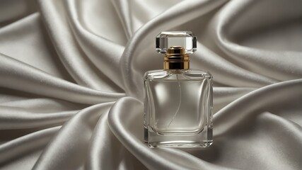 white smooth silk satin fabric background with beautiful glass for womens perfume bottle from Generative AI
