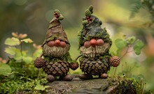 Whimsical Forest Friends A Fantasy Scene With Gnome Figurines And A Mossy Tree Stump Generative AI