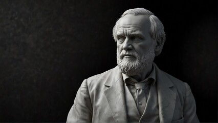 Sticker - charles darwin white smooth marble statue on plain black background from Generative AI