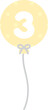 Pastel numbered balloon illustration, yellow number three. Baby and kids party decoration.