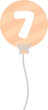 Pastel numbered balloon illustration, orange number seven. Baby and kids party decoration.