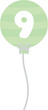 Pastel numbered balloon illustration, green number nine. Baby and kids party decoration.