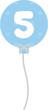 Pastel numbered balloon illustration, blue number five. Baby and kids party decoration.