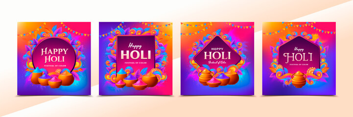 Canvas Print - Holi festival cards in gradient style