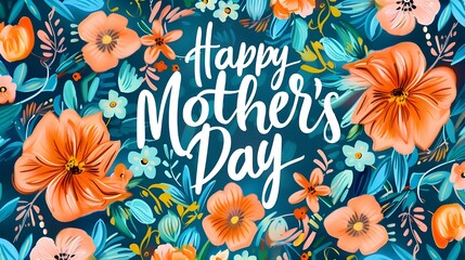 Wall Mural - A modern illustration of a happy mother's day, with paper flowers and letteron. The illustration can be used in the newsletter, brochures, postcards, tickets, advertisements, banners ai generated 