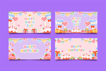 Poster - Colorful birthday stickers horizontal cards set collection