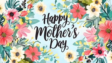 Wall Mural - A modern illustration of a happy mother's day, with paper flowers and letteron. The illustration can be used in the newsletter, brochures, postcards, tickets, advertisements, banners ai generated 