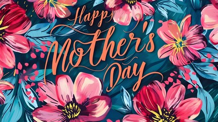 Wall Mural - A modern illustration of a happy mother's day, with paper flowers and letteron. The illustration can be used in the newsletter, brochures, postcards, tickets, advertisements, banners ai generated 