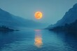 Moonlit Tranquility: Mountains and Reflections. Concept Moonlit Tranquility, Mountains, Reflections
