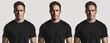 An elegant presentation of a man in a black t-shirt mockup, providing a versatile canvas for displaying personalized graphics, logos, and fashion designs in a modern and trendy format.
