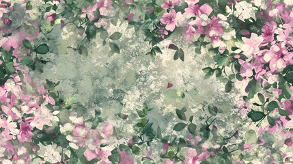 Wall Mural - A harmonious watercolor floral pattern with a distressed floral background in shades of pink and green. Perfect for textile prints, cards, and wallpaper.