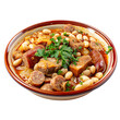 © SuperPixel Inc - front view of Tripas à Moda do Porto with Portuguese tripe stew, featuring tripe, white beans, and sausages, isolated on a white transparent background