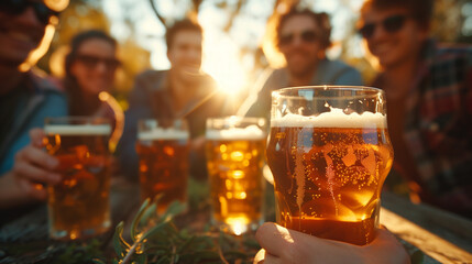 Group of diverse friends enjoys a backyard dinner party, sharing laughter and stories