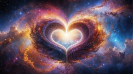 Wall Mural - a heart shaped nebula with a blue and purple background. ai.