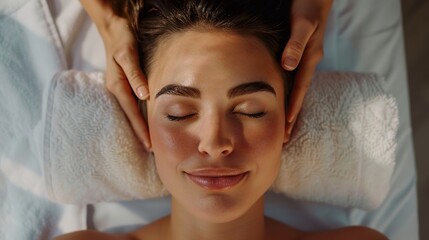 Close-up of a young woman receiving spa facial massage in a beauty salon. Skin and body care. Facial cosmetic procedures. Cosmetology.