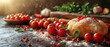 mouthwatering background with fresh ingredients on dark tabletop