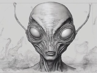 alien on a gray background. 3d rendering. Computer digital drawing.