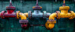 Array of industrial Pipes in and around Buildings Wallpaper Cover Background Brainstorming