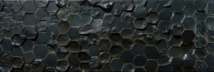 Wall Mural - Black Stone Hexagonal Pattern Texture Background