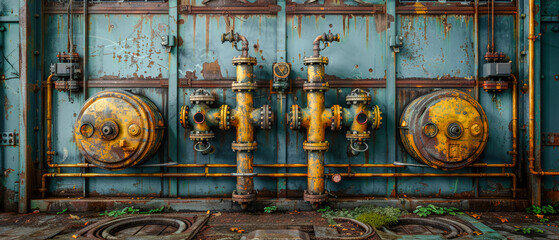 Wall Mural - Array of industrial Pipes in and around Buildings Wallpaper Cover Background Brainstorming