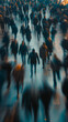 Crowd of people walking in blurred motion