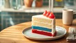Delicious dessert in red, blue and white colors with French flag. The concept of patriotism, celebration of anniversary, birthday in France.	

