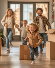 Happy family moving into new home