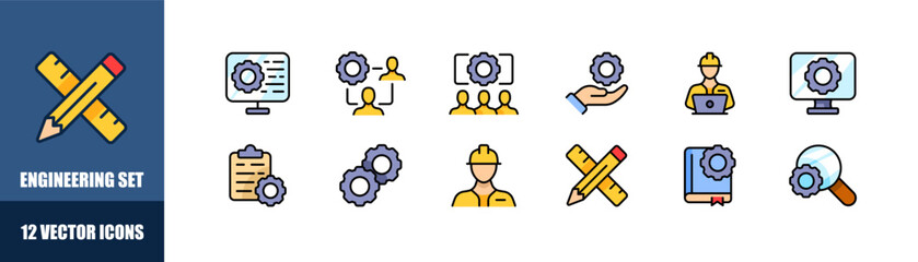 Engineering icon set. Flat style. Vector icons