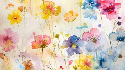 Wall Mural - A painting of flowers with a variety of colors and sizes