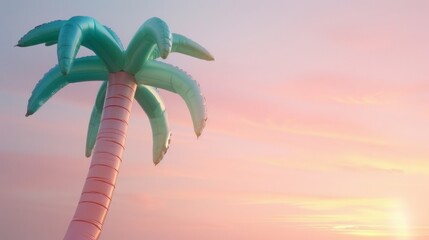 Wall Mural - Inflatable Palm Tree Silhouette Against Vibrant Sunset Sky