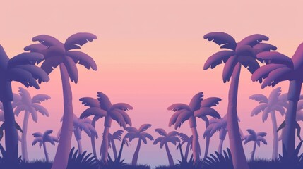 Wall Mural - Serenity at Twilight: Palm Silhouettes Against Tranquil Sunset Sky