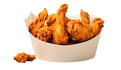 Fried chicken in paper bucket isolated on transparent and white background.PNG image.