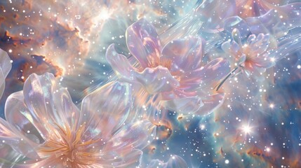 Wall Mural - Ethereal Floral Nebula - A Dreamy Cosmic Blossom Explosion