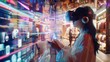© doraclub - Young Woman in Virtual Reality Headset Interacting with a Futuristic Interface
