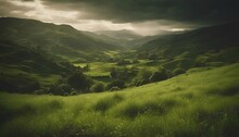 AI Generated Illustration Of Sunlight Filters Through Clouds Over The Lush Green Landscape
