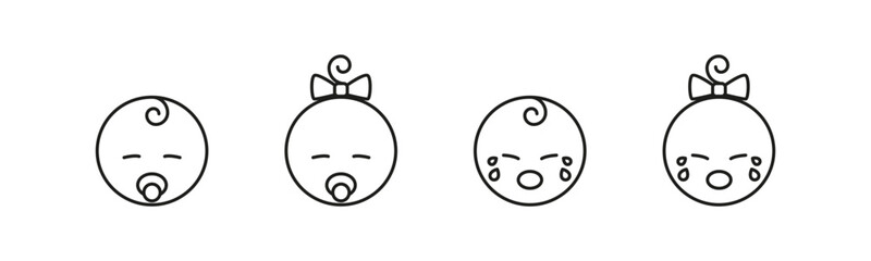 Toddler outline icon set. Little child boy and girl icons.