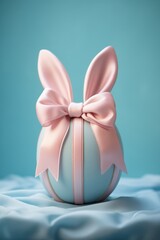 Wall Mural - pink bow wrapped around a blue decorative egg on a bed